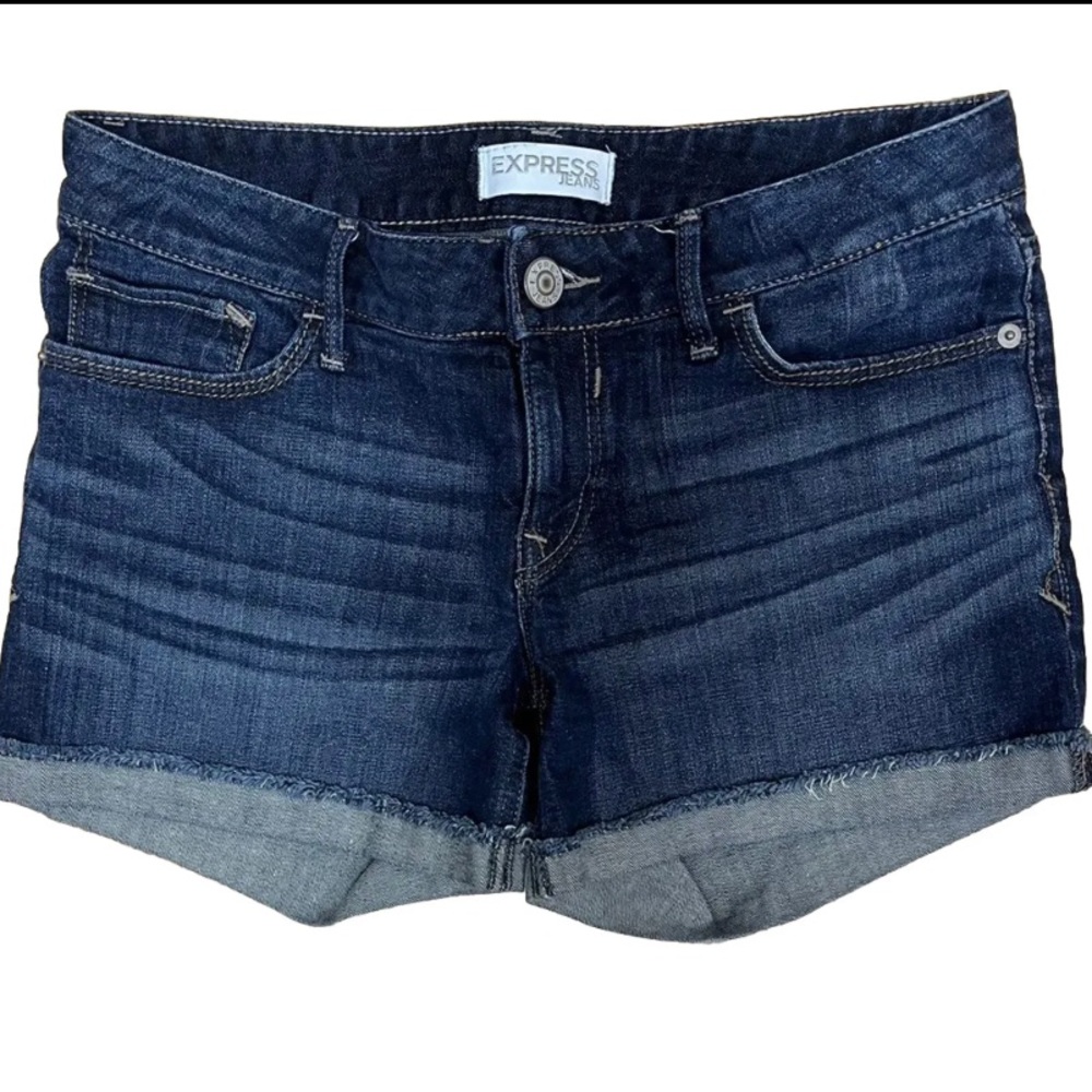 Express Jeans Cut Off Denim Shorts Size 4, 4” frayed cuffed bottom, 7.5”…